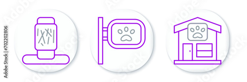 Set line Pet grooming, Cat scratching post and  icon. Vector