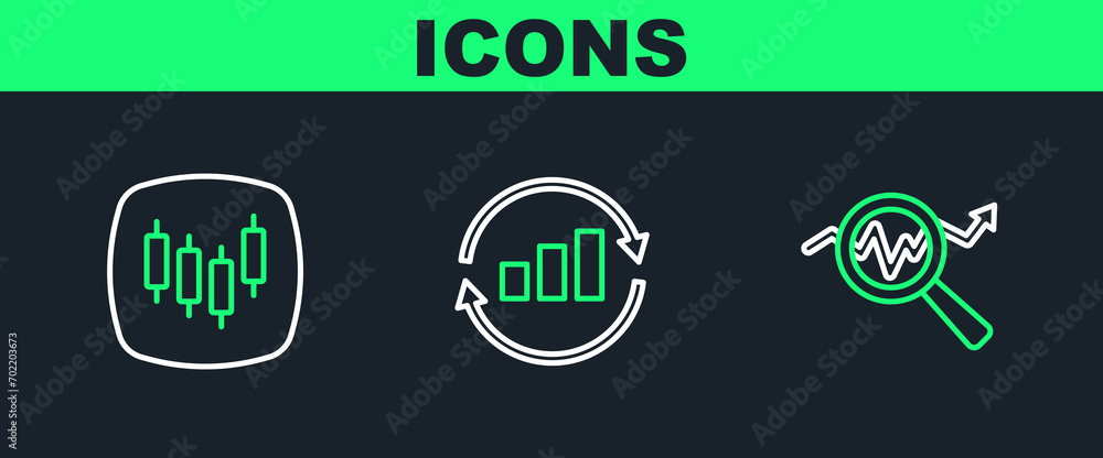 Set line Search data analysis, Browser with stocks market and Graph chart infographic icon. Vector Set line Search data analysis, Browser with stocks market and Graph chart infographic icon. Vector
