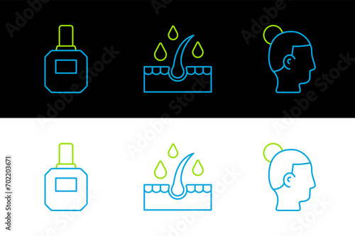 Set line Hairstyle for men, Aftershave and Oil hair care treatment icon. Vector