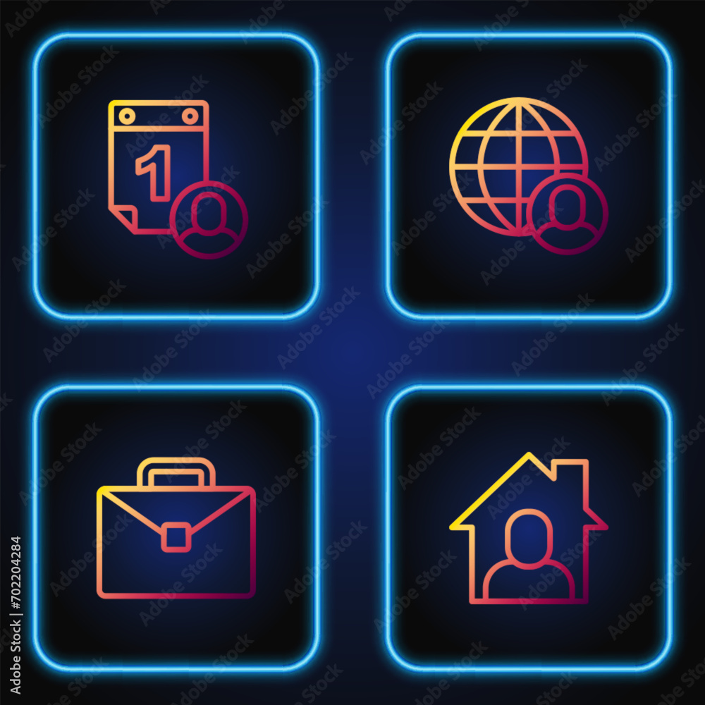 Set line Online working, Briefcase, Time management and Freelancer. Gradient color icons. Vector Set line Online working, Briefcase, Time management and Freelancer. Gradient color icons. Vector