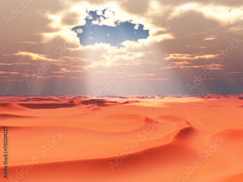 Wolkenlücke mit Sonnenstrahlen über einer Sandwüste