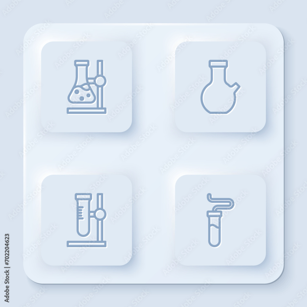 Set line Test tube flask on stand, and . White square button. Vector Set line Test tube flask on stand, and . White square button. Vector