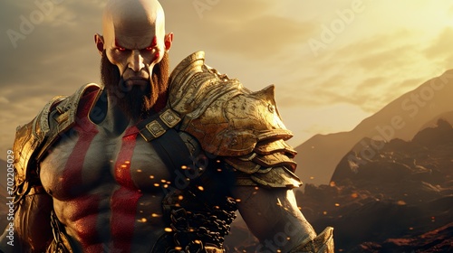 
Kratos in AI-Enhanced Art, God of War Unleashed, Epic Game Character photo