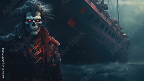 Illustration of fantasy character, ideal for novel book cover. Deadman, Zombie, Ship, Captain sea photo