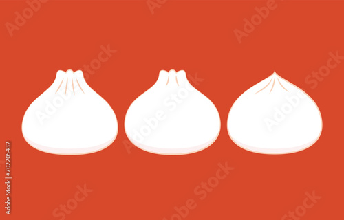 Dim sum food sets. Steamed dumplings banner template isolated on red. Asian traditional cuisine. Vector illustration in cartoon flat style. Chinese food.