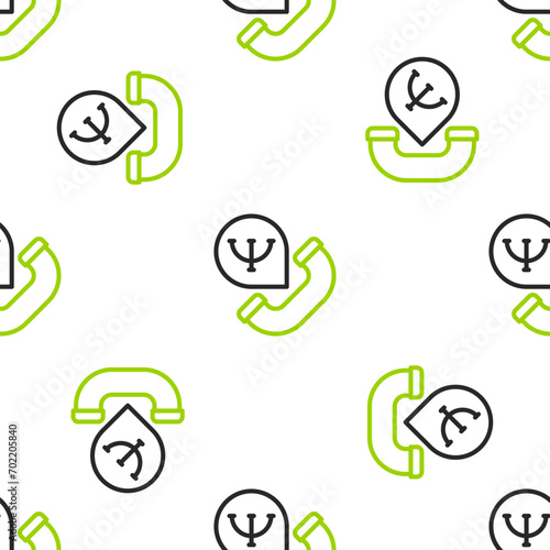 Line Online psychological counseling distance icon isolated seamless pattern on white background. Psychotherapy, psychological help, psychiatrist online consulting.  Vector