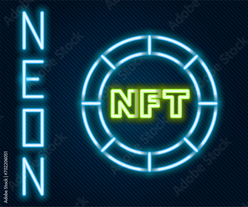 Glowing neon line NFT Digital crypto art icon isolated on black background. Non fungible token. Colorful outline concept. Vector