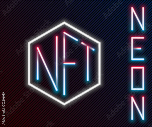 Glowing neon line NFT Digital crypto art icon isolated on black background. Non fungible token. Colorful outline concept. Vector