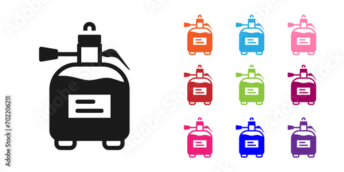 Black Garden sprayer for water, fertilizer, chemicals icon isolated on white background. Set icons colorful. Vector
