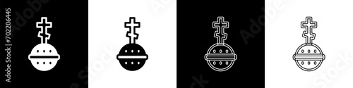Set Christian cross icon isolated on black and white background. Church cross.  Vector photo