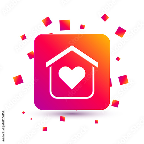 White Shelter for homeless icon isolated on white background. Emergency housing, temporary residence for people, bums and beggars without home. Square color button. Vector