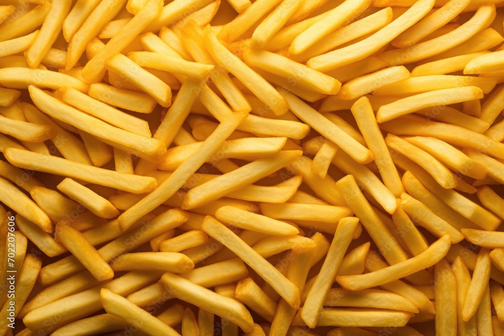 French fries chips pattern wallpaper, kids junk food concept. Generative Ai French fries chips pattern wallpaper, kids junk food concept. Generative Ai
