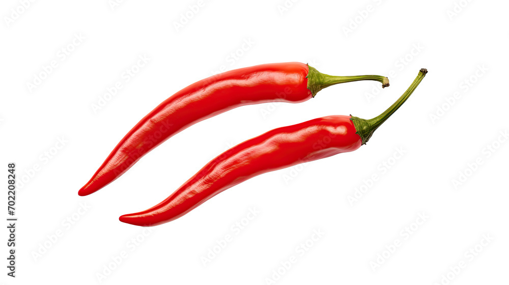 Fresh raw organic red chili pepper on white isolated on clear png background and transparent background. Vegetable and food concept for health, AI generative.	