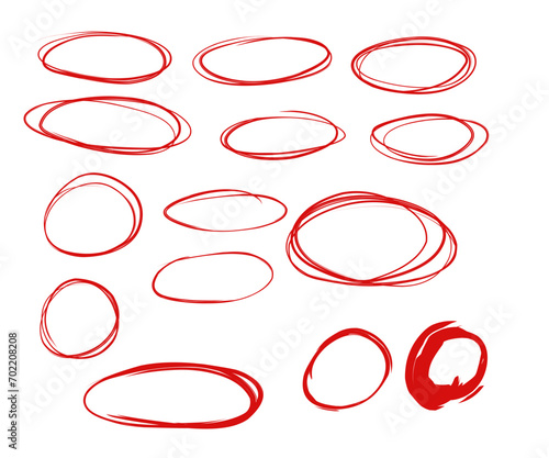 Set of hand drawn doodle ellipses. Scribble ovals and bubbles to circle and highlight text. Collection of different brush drawn black circles. Marker round elements isolated on white background.