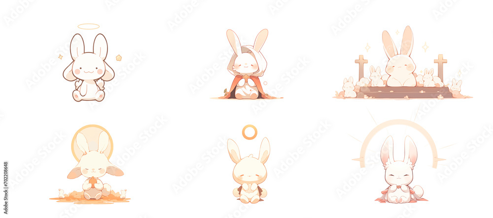 cute bunny priest praying on Png background. Generative ai