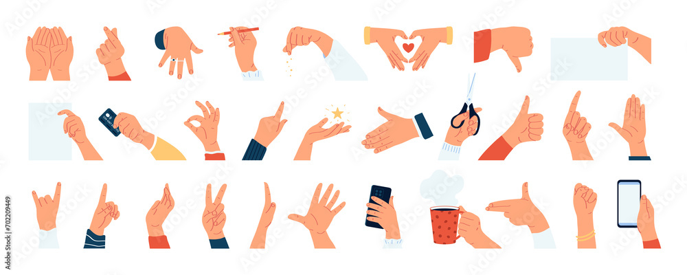 Hand drawn hand gestures set