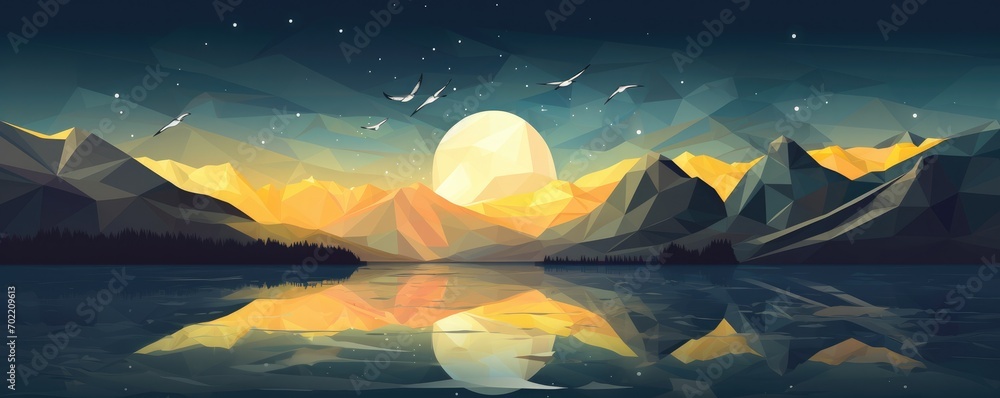 Magical nature landscape during summer night high in mountains, panorama. Generative Ai.