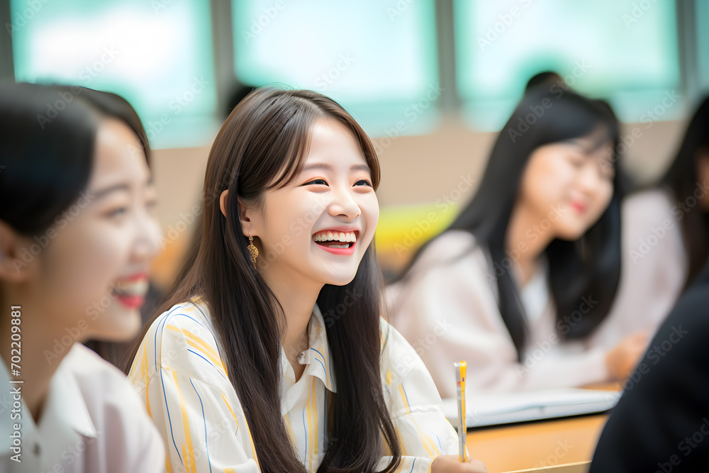 Group of happy teen high school students in classroom. Education concept. Group of happy teen high school students in classroom. Education concept.