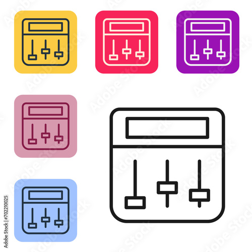 Black line Drum machine music producer equipment icon isolated on white background. Set icons in color square buttons. Vector