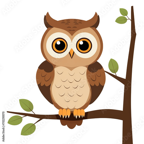 Adorable Brown Owl Vector Art Sitting on a Branch On transparent background PNG file