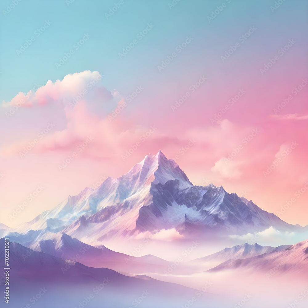 Mountains and sky, pastel colored gradient, copy space