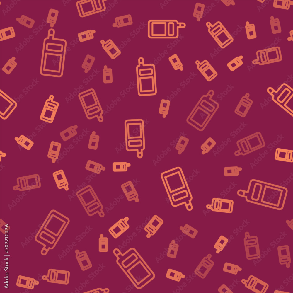 Brown line Smartphone, mobile phone icon isolated seamless pattern on red background. Vector Brown line Smartphone, mobile phone icon isolated seamless pattern on red background. Vector