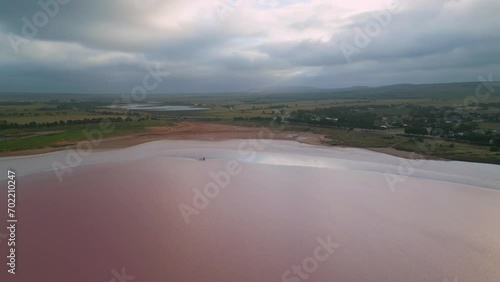 Aerial views of Lake Bumbunga (Lochiel's Pink Lake) in the Clare Valley of South Australia photo