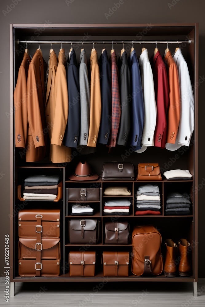 Modern office wardrobe with neatly arranged business attire, Generative AI