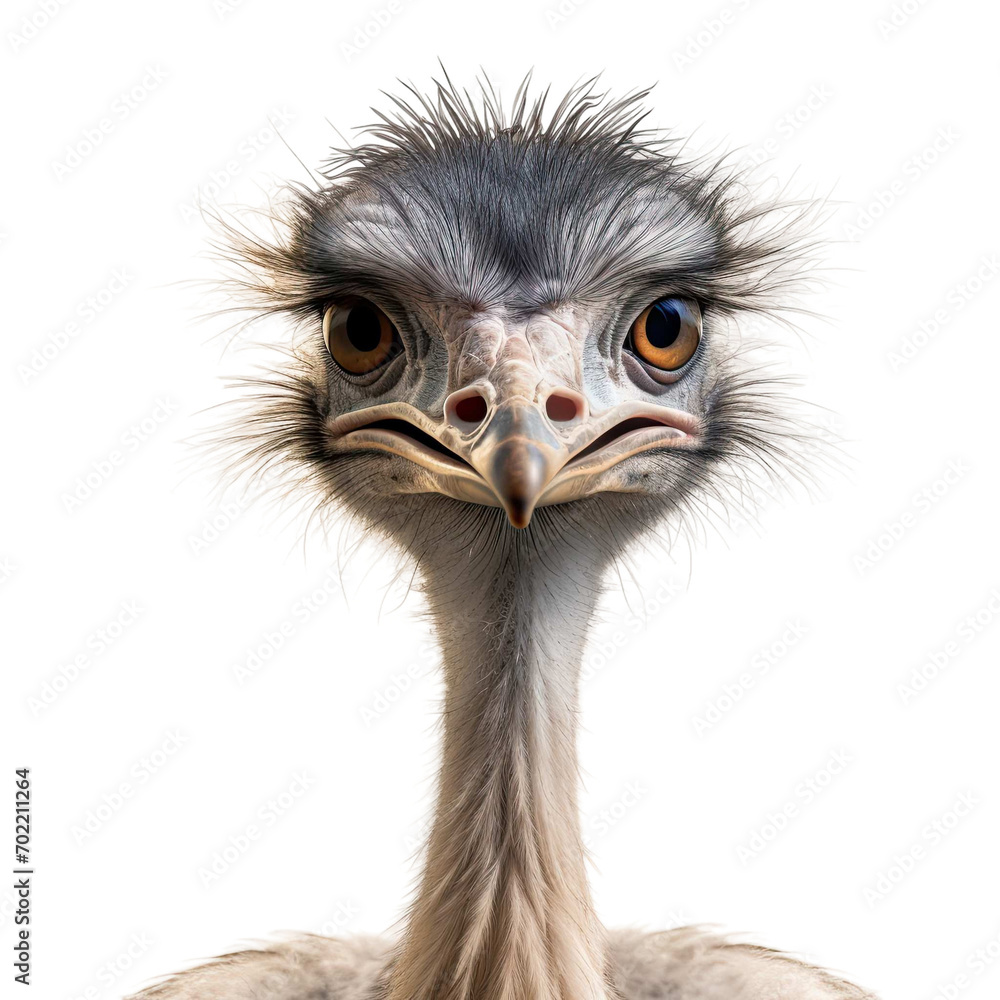 ostrich head closeup on a transparent background