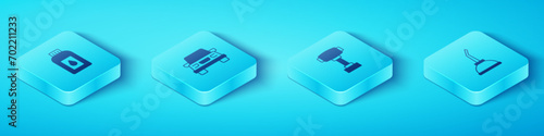 Set Isometric Canister for motor machine oil, Car,  and Gear shifter icon. Vector