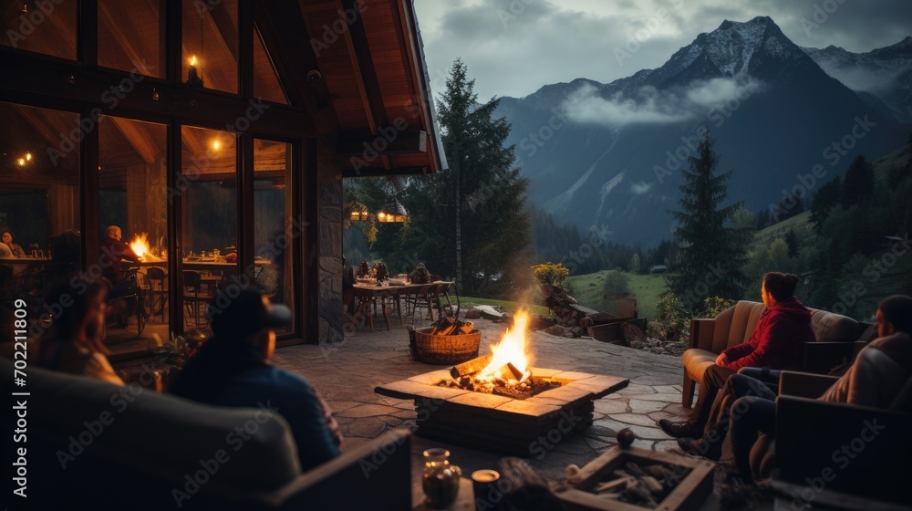A man sitting in a chair next to a fire pit A man sitting in a chair next to a fire pit