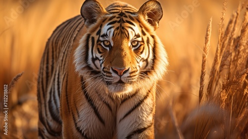 Bengal tiger in tall dry grass photo