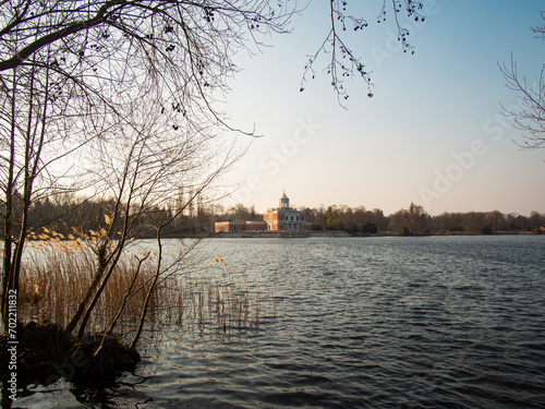 View across lake Heiliger See in early spring with marble palace (Marmorpalais )