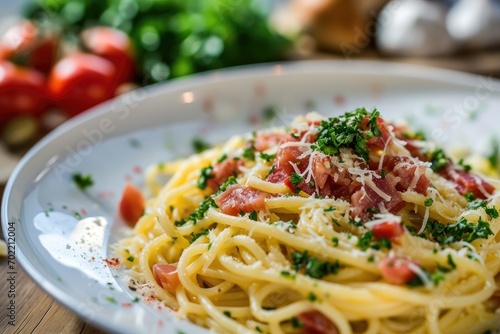 Traditional italian dish spaghetti carbonara.