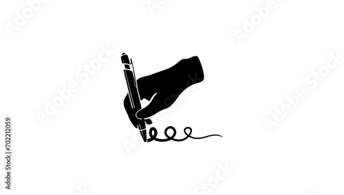 signature symbol, hand writes with pen, black isolated silhouette