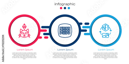 Set line NFT Digital crypto art, Binary code and . Business infographic template. Vector