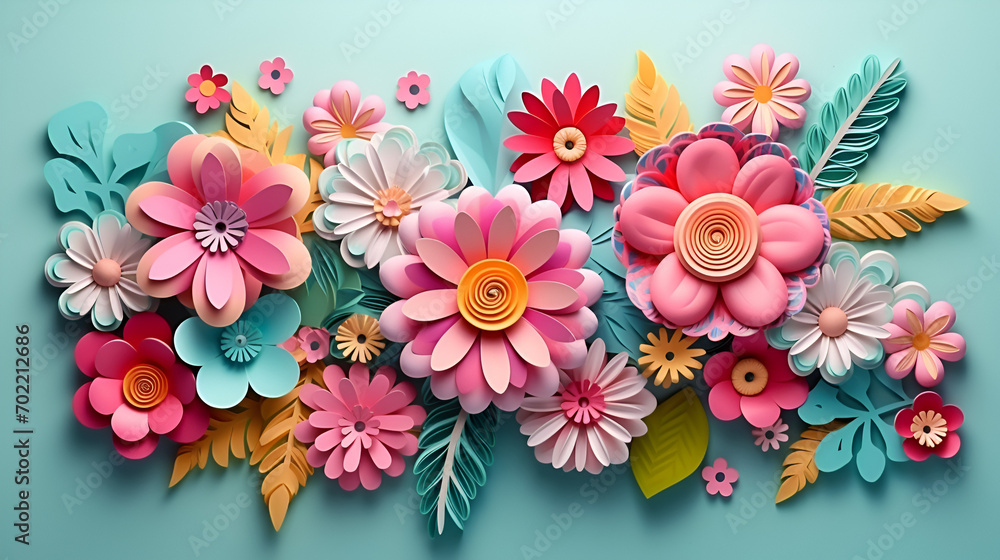 Floral arrangement in cut paper style, generative ai - obrazy, fototapety, plakaty 