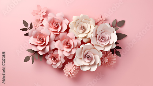 Floral arrangement in cut paper style, generative ai © Chaman