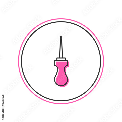 Filled outline Awl tool with wooden handle icon isolated on white background. Work equipment tailor industry.  Vector