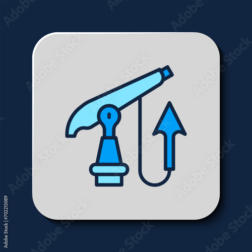 Filled outline Fishing harpoon icon isolated on blue background. Fishery manufacturers for catching fish under water. Diving underwater equipment.  Vector