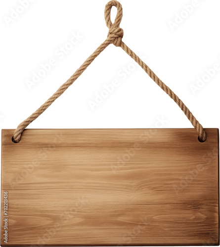Wooden sign hanging on a rope