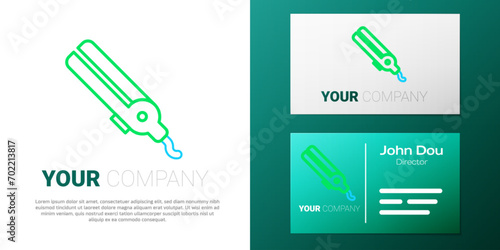 Line Curling iron for hair icon isolated on white background. Hair straightener icon. Colorful outline concept. Vector