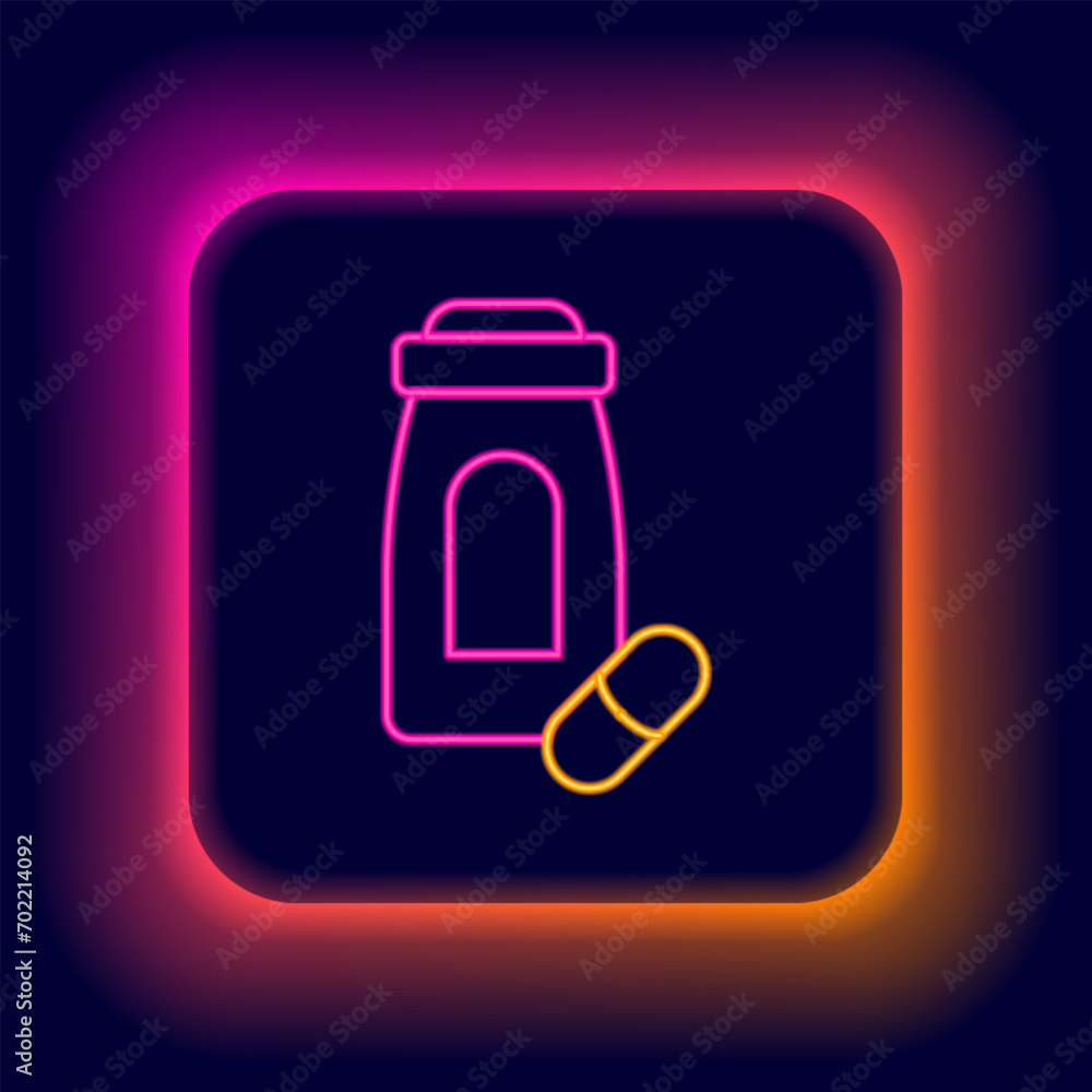 Glowing neon line Sedative pills icon isolated on black background. Colorful outline concept. Vector Glowing neon line Sedative pills icon isolated on black background. Colorful outline concept. Vector