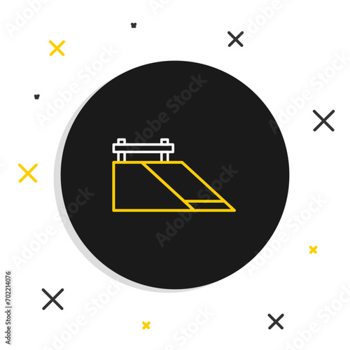 Line Skate park icon isolated on white background. Set of ramp, roller, stairs for a skatepark. Extreme sport. Colorful outline concept. Vector