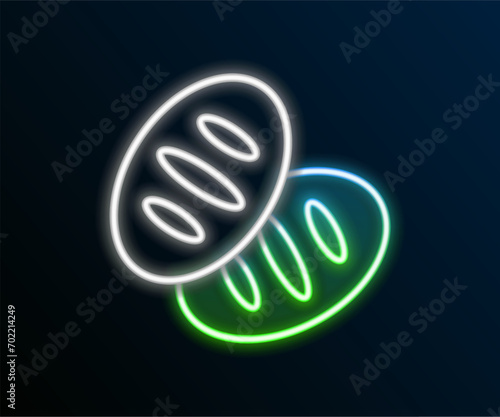Glowing neon line Christian bread icon isolated on black background. Religion and Christianity. Colorful outline concept. Vector