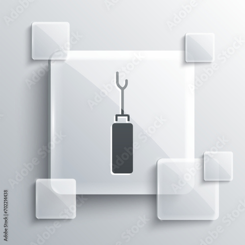 Grey Awl tool with wooden handle icon isolated on grey background. Work equipment tailor industry. Square glass panels. Vector