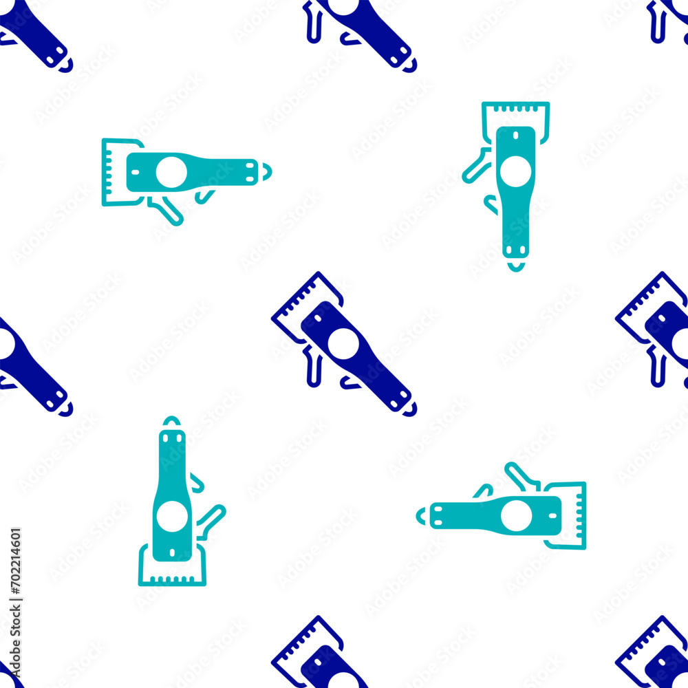 Blue Electrical hair clipper or shaver icon isolated seamless pattern on white background. Barbershop symbol. Vector Blue Electrical hair clipper or shaver icon isolated seamless pattern on white background. Barbershop symbol. Vector