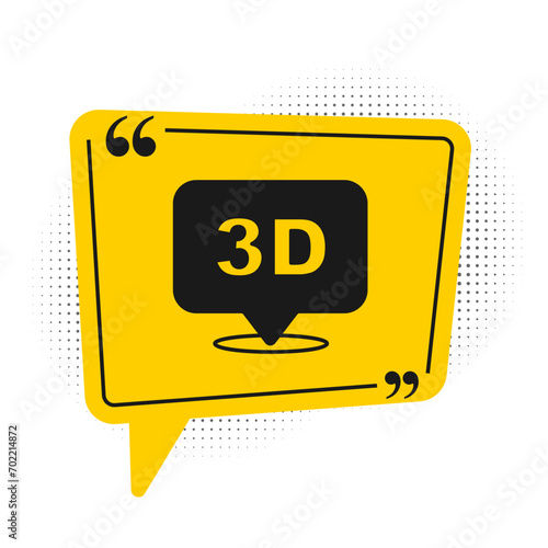 Black 3D word icon isolated on white background. Yellow speech bubble symbol. Vector