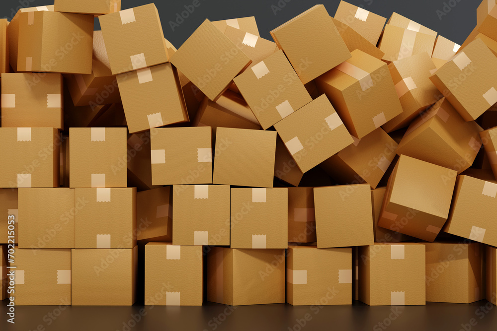 Stack of cardboard parcel box overflow, shopping delivery shipping logistic business, 3D rendering