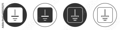 Black Electrical symbol ground icon isolated on white background. Protective earth ground symbol icon in electricity. Circle button. Vector